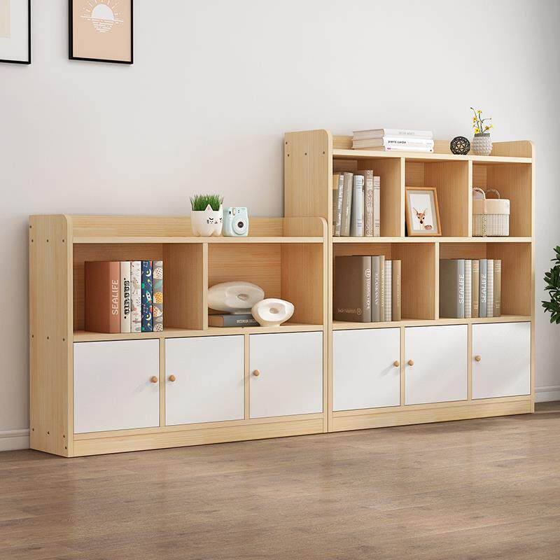 实木书柜收纳柜一体自由组合格子柜带门松木儿童简约矮书架置物架