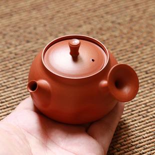 纯手工朱泥侧把壶手捏不规则急须壶工夫冲茶壶家用泡茶卡盖不掉盖