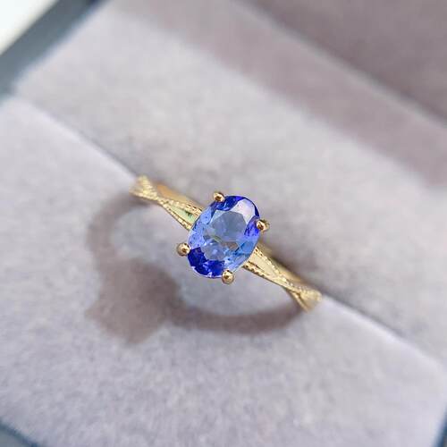 【地大珠宝】精工925银镶嵌天然坦桑石戒指高净度颜色超好5*7mm - 封面
