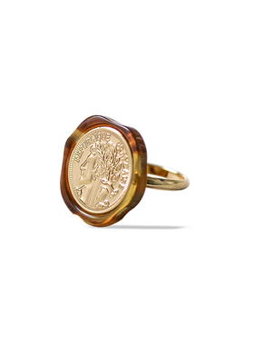 法式复古浮雕人像钱币戒指美拉德开口可调节小众高级感硬币指环女