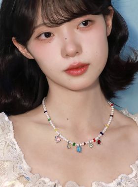 西迟多彩锆石水晶珍珠项链