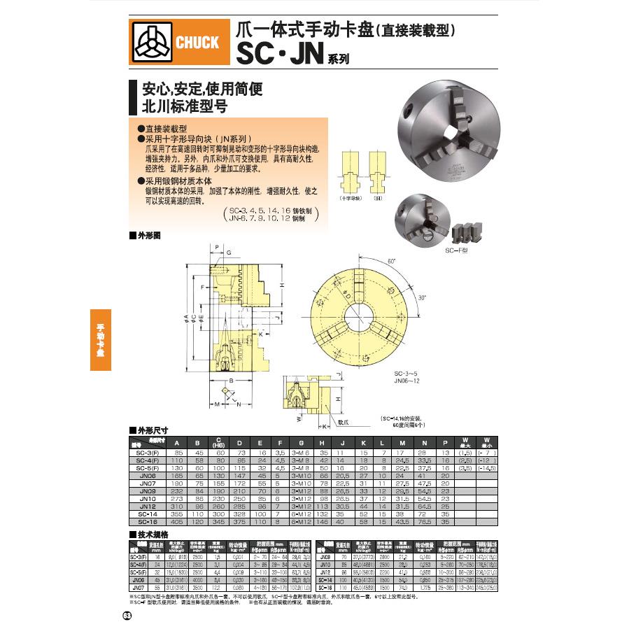 日本北川 KITAGAWA SC-4 爪一体式手动卡盘