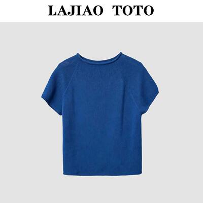 LAJIAO TOTO【冰蓝氧吧】夏秋季女士休闲针织衫短袖#260226121