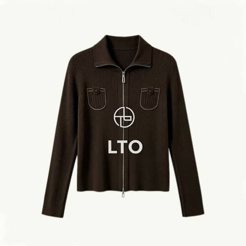 辣椒姐LTO【钻扣开衫】拉链口袋坑条修身针织女士开衫#26035275