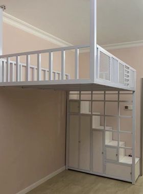 铁艺高架床省空间单上层宿舍复式阁楼床小户型上下铺铁架床可定制