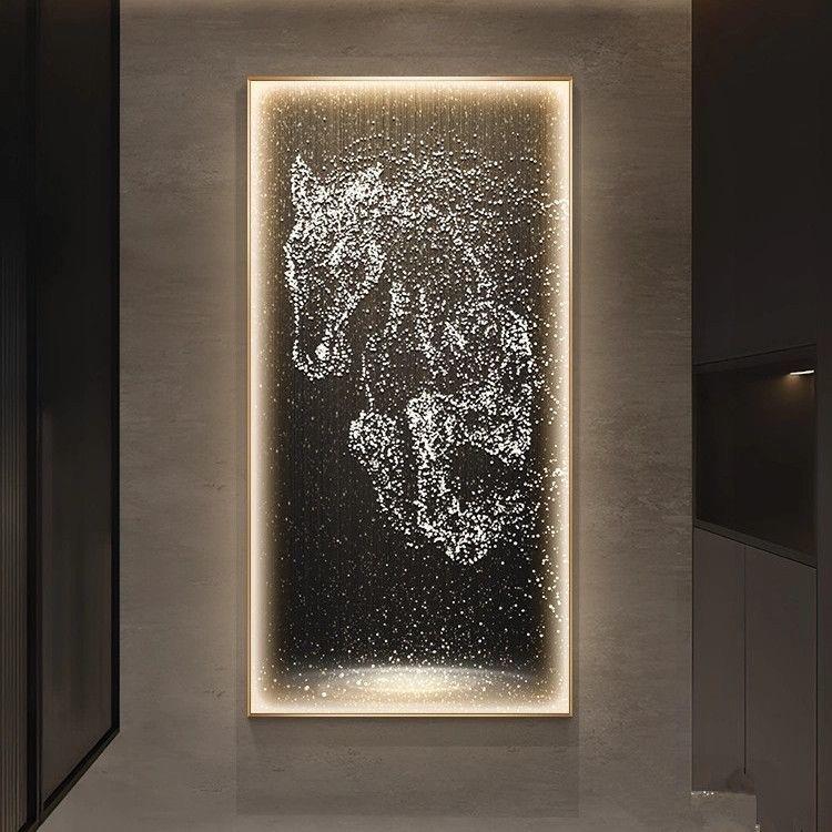 现代简约玄关装饰画LED灯壁画意式抽象马到成功挂画走廊过道墙画