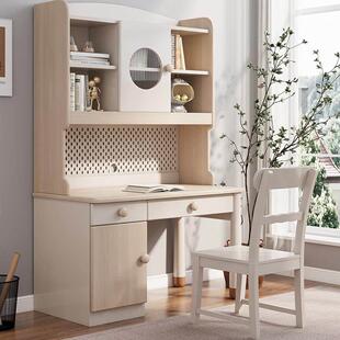 儿童全实木书桌书架一体组合靠墙家用卧室中小学生学习桌写字桌椅