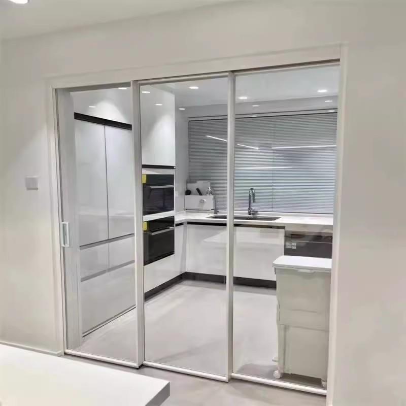 极窄边四三联动移门白色卫生间阳台钛镁铝合金无下吊轨厨房推拉门