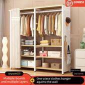 洞洞衣帽架简易衣柜落地家用卧室金属铁艺开放式 出租房用收纳组合