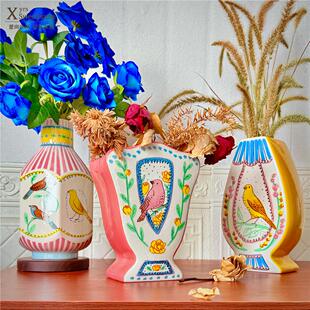 轩艺家居 王尔德的夜莺与玫瑰花瓶 兴旺增桃花 双面手绘陶瓷花瓶