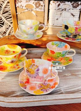 F18濑户烧新款黑色满花咖啡杯套装覆古一杯一碟陶瓷釉下彩手绘杯