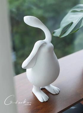 契阔家居白色钱兔无量丹麦风薄雾白兔子雕塑桌面客厅玄关装饰摆饰
