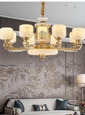 新式别墅玉石吊灯豪华客厅33802全铜灯然具大气餐中厅书房铜天纯