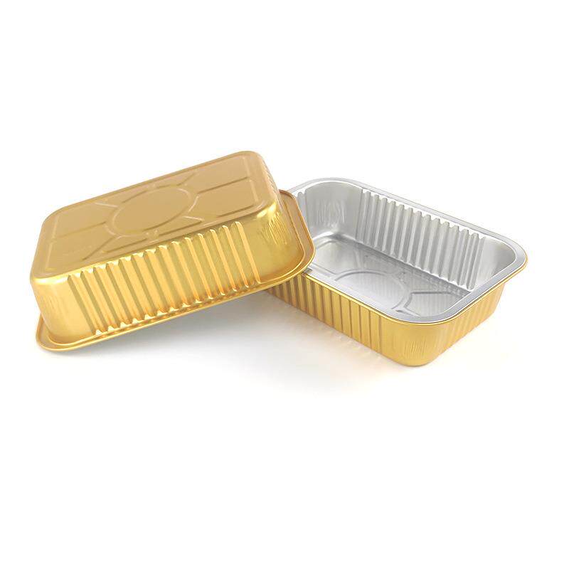 长方形金色锡纸铝箔盒 外卖火锅打包铝箔碗 一次性加厚热封铝箔盒