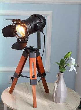 美式复古台怀旧木LDD033艺客厅卧室工业头三风伸缩创意摄像脚架灯