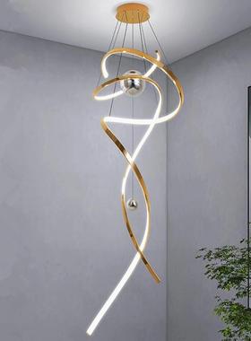 2230旋复式楼别墅ed中空客厅后现不锈钢代轻奢转楼梯灯长吊l灯简