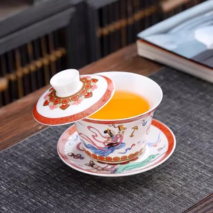 悬停珐琅彩掐丝金线龙凤壶承盖碗主人杯三才杯白瓷茶具套装茶碗