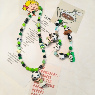 中国风卡通熊猫挂件dimmo二创改娃串珠手机链可爱包包挂件礼物ins