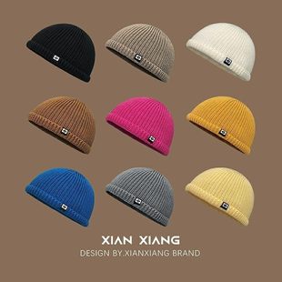 薄款无檐针织帽子男士女日系秋冬雅痞光头西瓜帽寸头瓜皮帽毛线帽