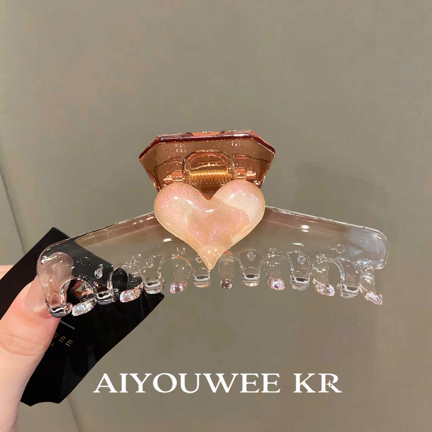 韩系渐变闪粉爱心透明抓夹温柔抓夹少女氛围感大号盘发鲨鱼夹发饰