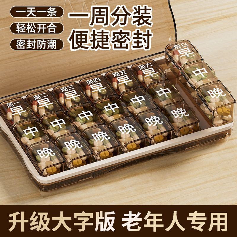 日本进口老年人药盒便携分药盒器药品分装盒一周七天吃药提醒分格