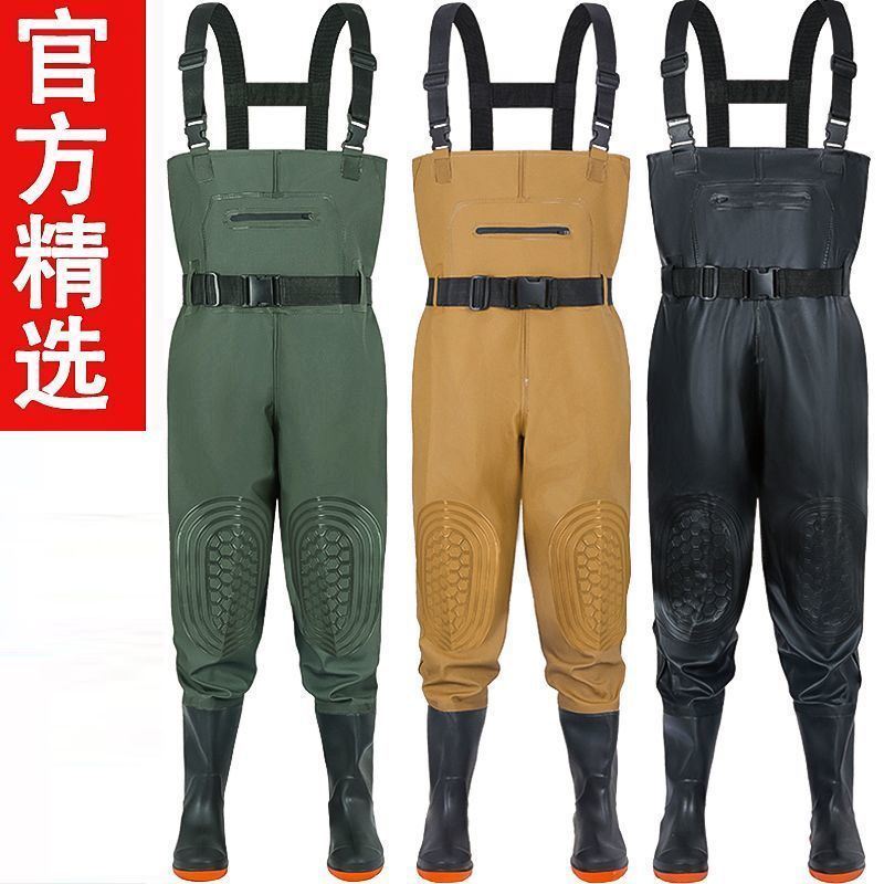 下水裤防水加厚连体半身雨裤鞋耐磨男女捕鱼裤子衣服全身水鞋皮叉