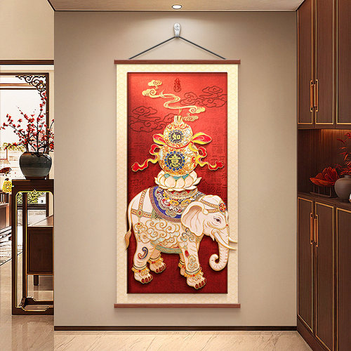 新中式大象玄关装饰画走廊挂画