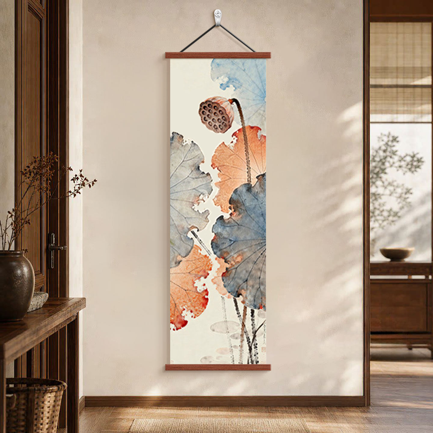 荷塘秋色入户门玄关装饰画免打孔