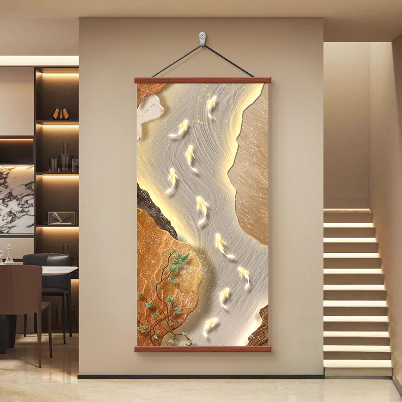 现代高档九鱼图玄关装饰画轻奢风入户正对门壁画竖版走廊过道挂画,家居饰品,现代装饰画,淘宝优惠券,粉丝福利购,淘宝优惠卷