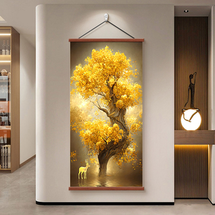 发财树入门玄关装饰画高端走廊过道大气好寓意挂画新中式招财壁画