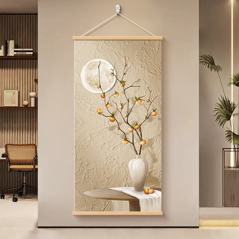 新中式玄关装饰画寓意好走廊过道免打孔挂画柿柿如意高级感壁画