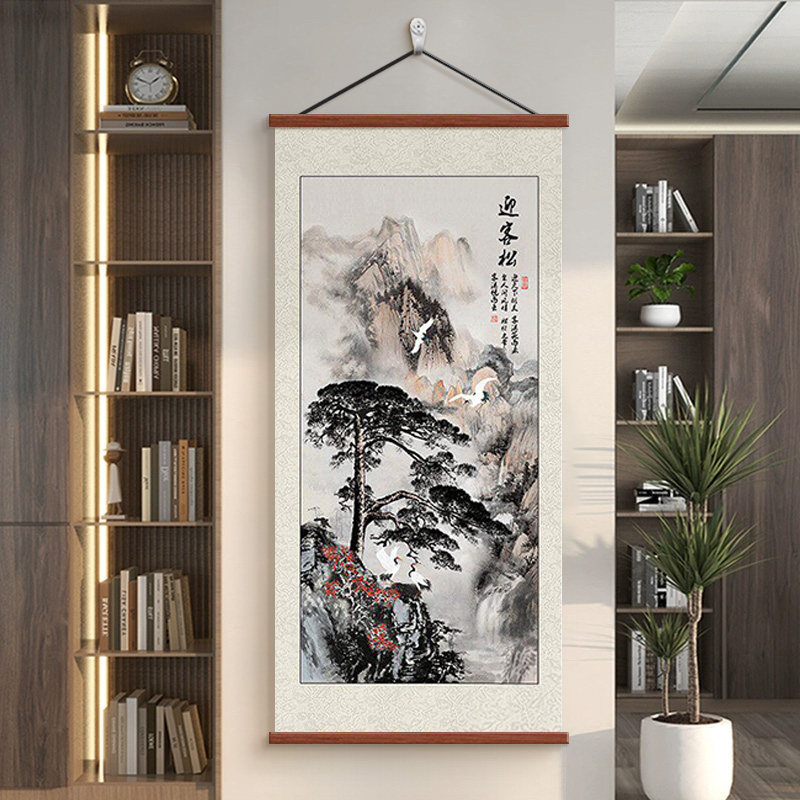 迎客松国画新中式玄关装饰画山水