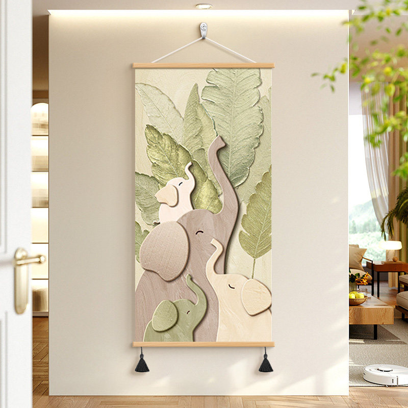 大象入户门玄关装饰画正对墙挂画