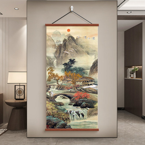 风景山水画入户靠山中式玄关挂画