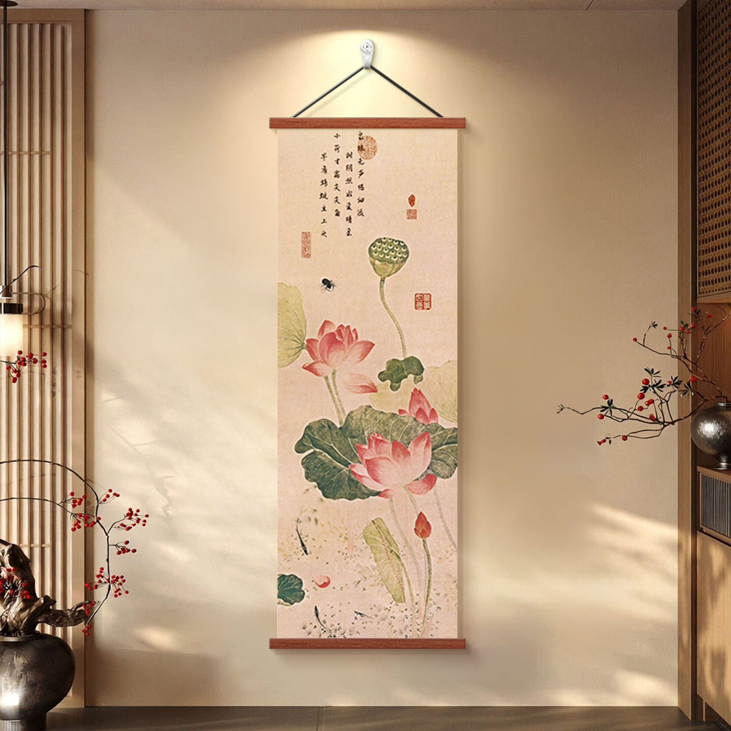 荷花装饰画新中式客厅沙发挂画