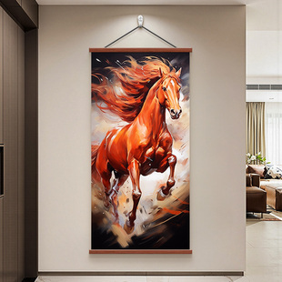 马到成功玄关装饰画骏马图公司办公室走廊挂画书房茶室大尺寸壁画