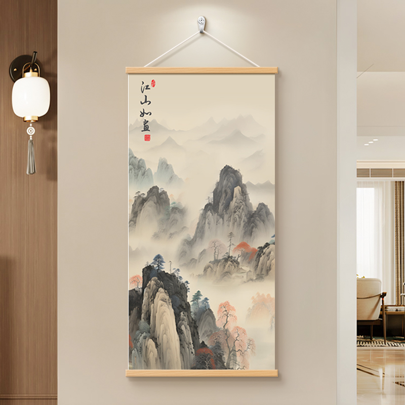 背有靠山入户玄关装饰画新中式