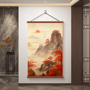 鸿运当头山水画玄关装饰画新中式客厅沙发背景墙挂画书房茶室国画