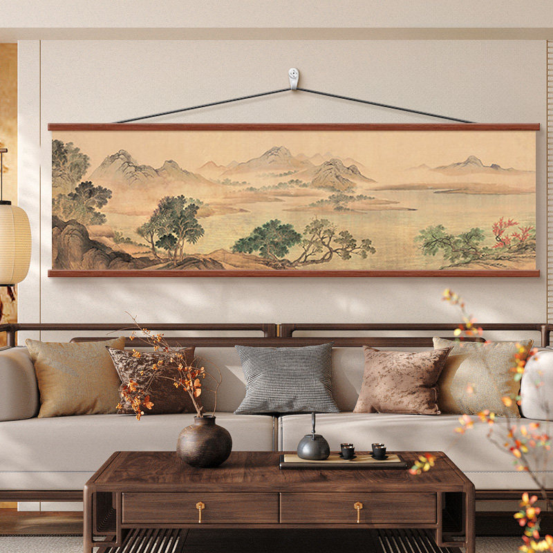 宋代美学客厅背景墙装饰画书房茶室靠山图山水画新中式卧室床头画