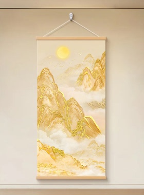 日照金山玄关装饰画现代简约高档金箔楼梯间挂画背有靠山客厅壁画