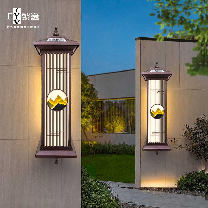 户外壁灯新中式防水别墅太阳能庭院露台灯大门外墙罗马柱子墙灯