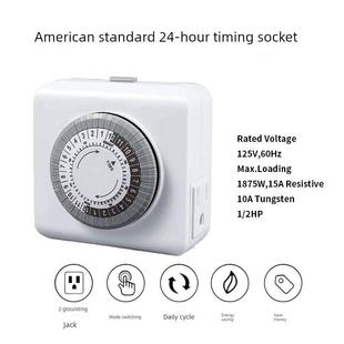 美国标准带双面智能机械时间控制开关的三插头双孔定时插座，24小