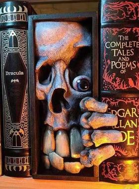 哥特式风格3D书架书架装饰恐怖怪物面具覆活节树脂工艺雕像装饰品