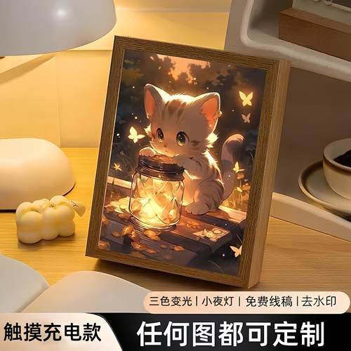 来图定制镜子灯光画床头小夜灯素描创意发光灯画生日礼物送女生
