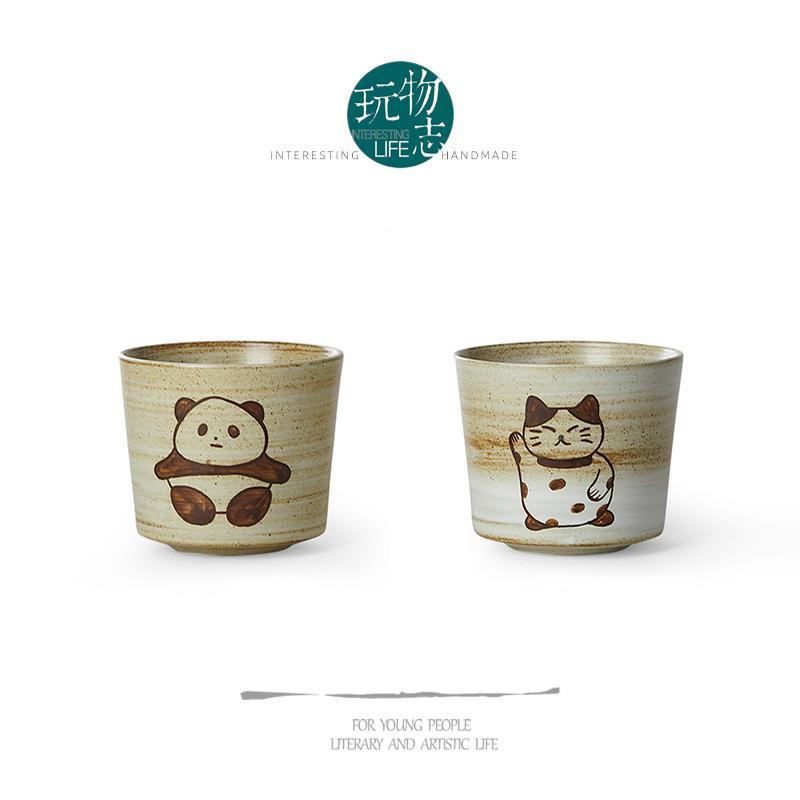 玩物志【粗陶手绘】手握杯 350ML大号咖啡杯 凉水杯手绘熊猫