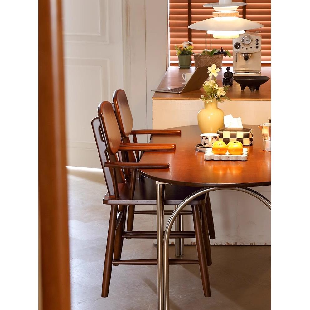 实木餐椅与悬挂的考拉椅与扶手挂耳儿童凳子中世纪靠背核桃餐桌家