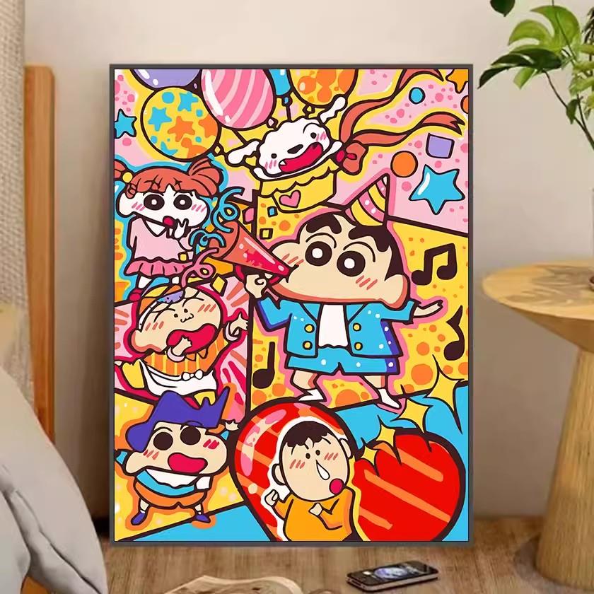 卡通彩色蜡笔小新十字绣满绣动漫装饰画儿童手工钻石画满钻材料包