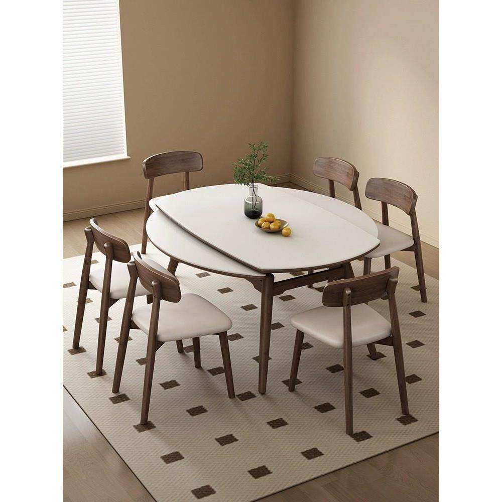 岩板餐桌家用实木餐桌椅新款小户型伸缩轻奢现代简约可折叠饭桌