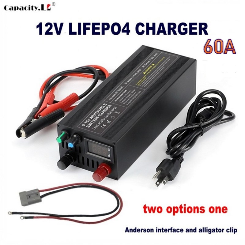 12V 锂电池充电器14.6V 60A电池适配器85A可调电压电流安德森夹子