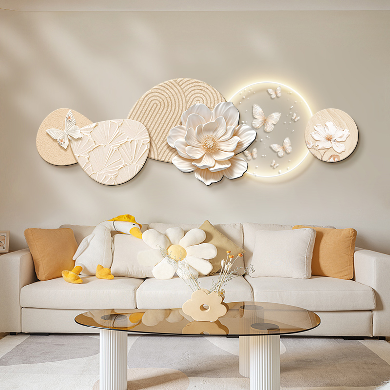 奶油风客厅装饰画2025新款沙发背景墙挂画高级感卧室床头带灯壁画